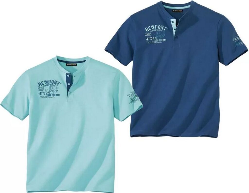 Atlas For Men - T-Shirt Henley-Kragen für Herren(2er-Pack) AF1994 (XL) (Blau/Türkis)
