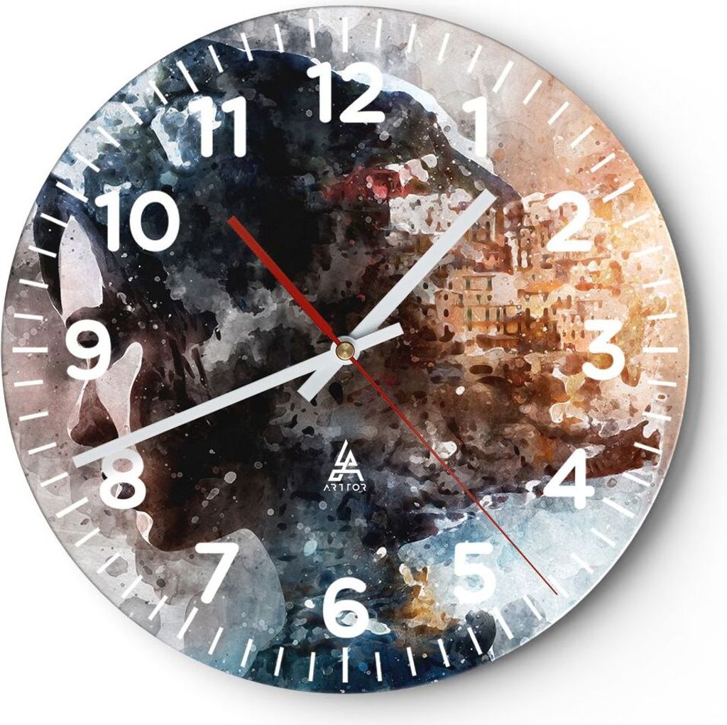 Wanduhr - Rund - Glasuhr - Frau Abstraktion - 30x30cm - Schleichendes Uhrwerk - Lautlos - zum Aufhängen bereit - Dekoration Modern - Wanddekoratio...