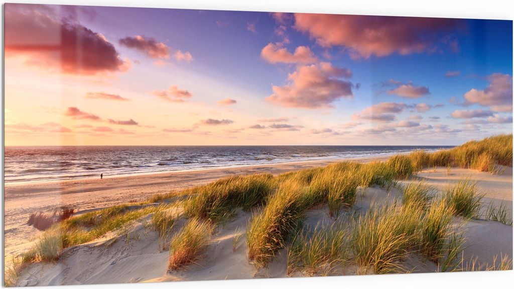 DEQORI Küchenrückwand Glas 100x50 cm 'Abendroter Dünenstrand' Spritzschutz Bad Rückwand