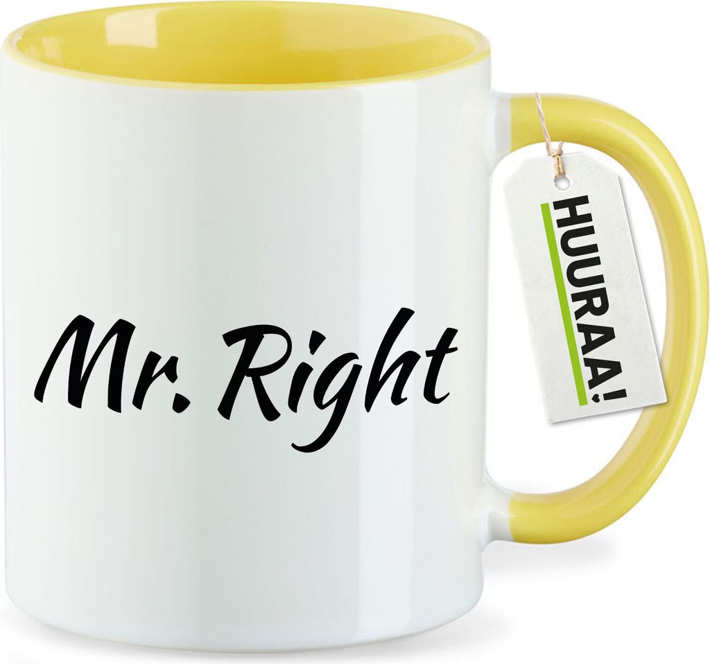 Huuraa Kaffeetasse Mr. Right Schriftzug 330ml Gelb Keramik Kaffeebecher Geschenkidee