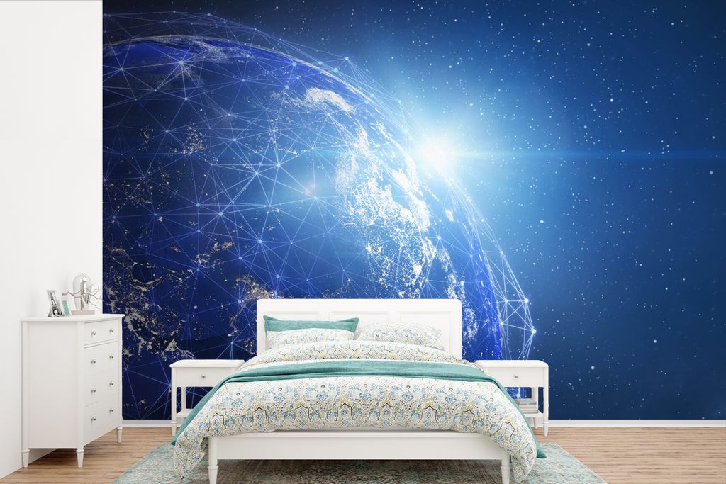 MuchoWow Fototapete für Wohnzimmer oder Schlafzimmer Wandtapete Vinyl Motivtapete Erde - Netz - Licht - 360x240 cm - Vinyl-Tapete