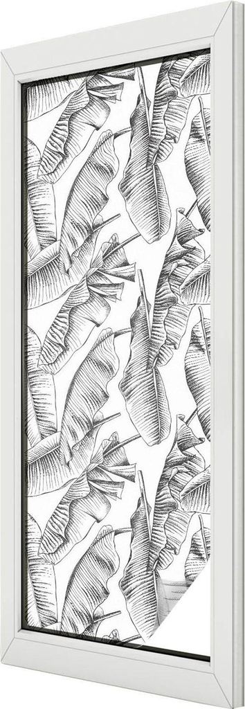 Buntglas Fensterfolie – 146x50 cm – Stained-Glass Design – blickdichte dekorative Sichtschutzfolie – selbstklebend, UV-Schutz – Tropische...