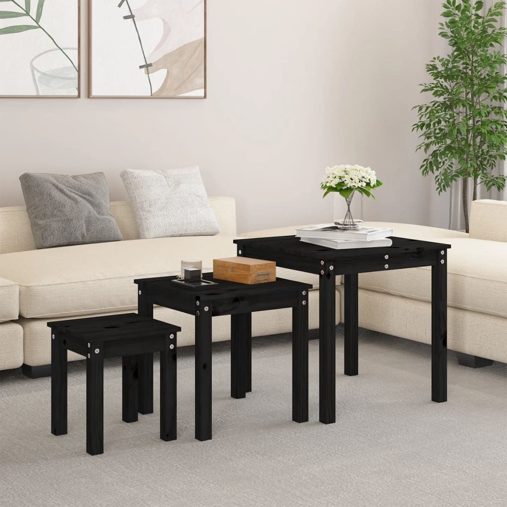 "SALE 2026"Satztische 3 pcs - modernes Design - Flurtisch/Wohnzimmertisch - Schwarz Massivholz Kiefer Promotion981263 - Konsolentische