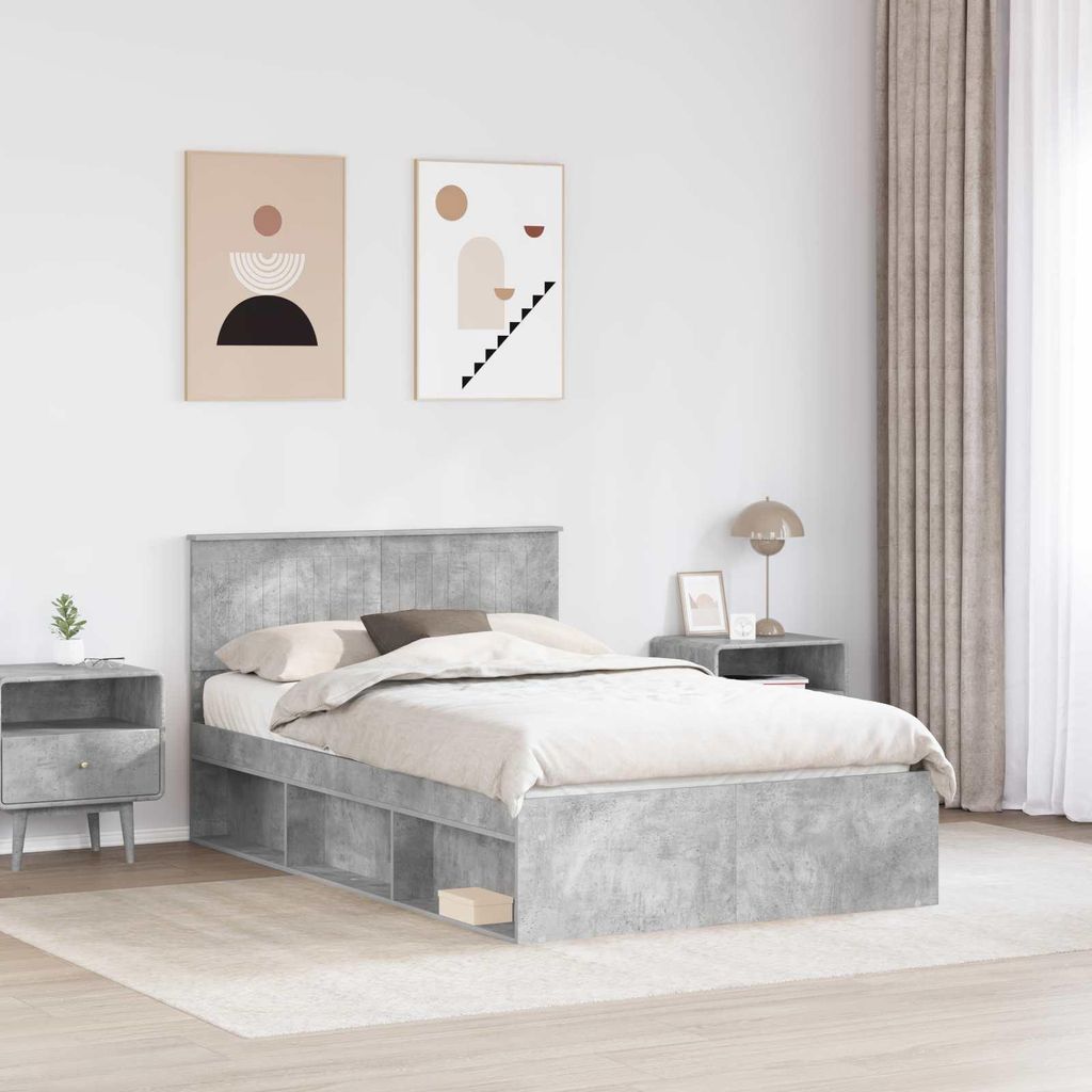 "Winter Sale" Bettrahmen mit Kopfteil Beton 120 x 200cm Massives Kiefernholz - clorisNeu304499 - Klassische BettenJugendbett Tagesbett