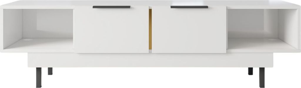 Artemisa Hochglanz Möbel / Tv-Kommode Mit Goldenem Akzent / 2 Schubladen / 2 Offenen Fächern / 163 Cm / Weiß