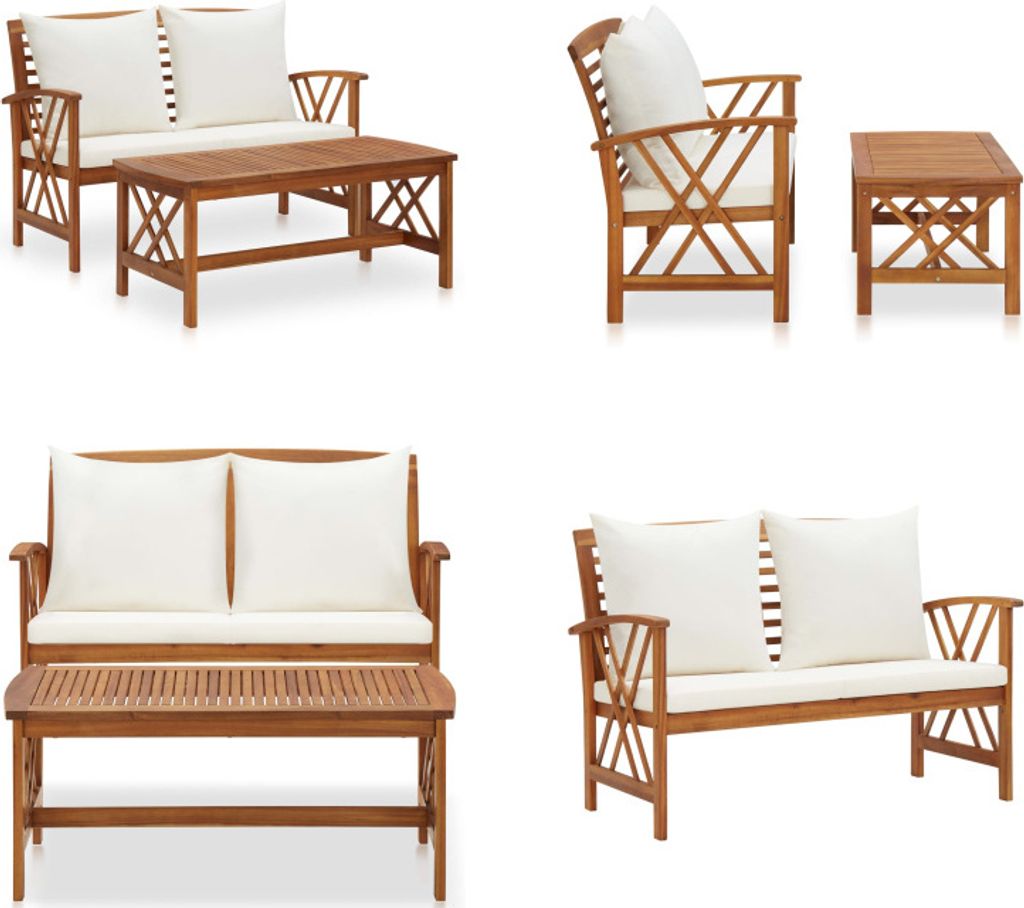 vidaXL 2 tlg. Garten Lounge Set mit Auflagen Massivholz Akazie - Gartenmöbel-Set - Gartenmöbel-Sets - Gartengarnitur - Gartengarnituren