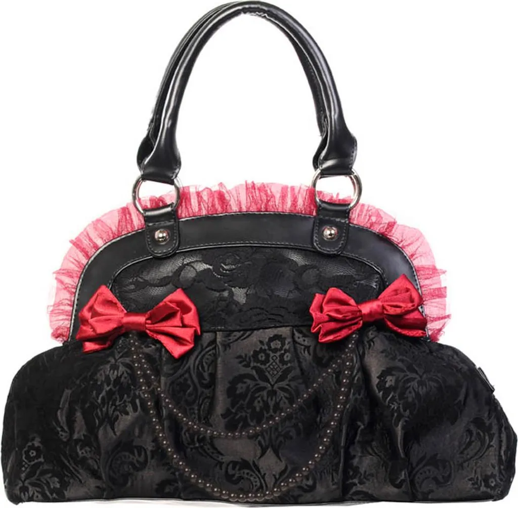 Sac à main Rétro Gothique Banned avec Détails Roses et Crâne de Mort