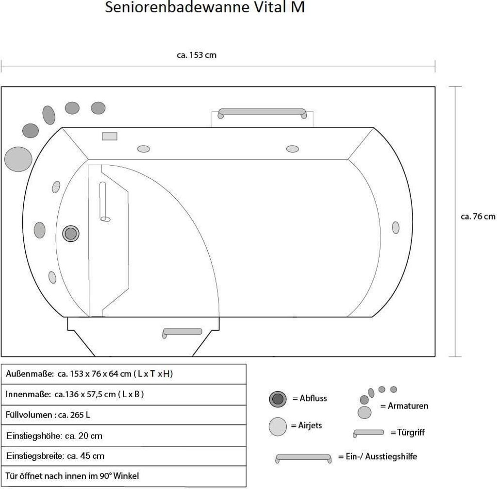HOME DELUXE - Seniorenbadewanne inkl. Whirlpool- VITAL M Produktbild 8