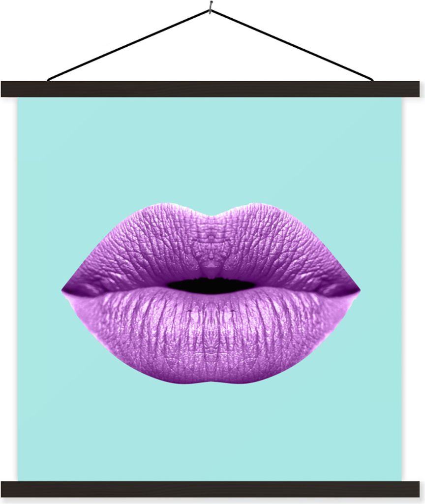 MuchoWow Textilposter Lippen - Pastell - Lila 90x90 cm mit schwarzem Rahmen - Magnetisches