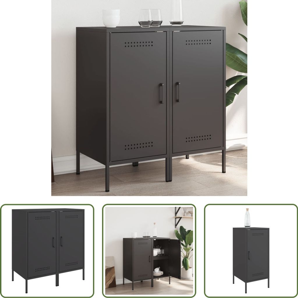 The Living Store Sideboards 2 Stk. Schwarz 36x39x79 cm Kaltgewalzter Stahl