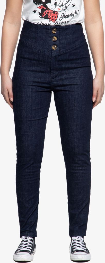 QUEEN KEROSIN High Waist Jeanshose Mit Kopfleiste Dunkelblau 28