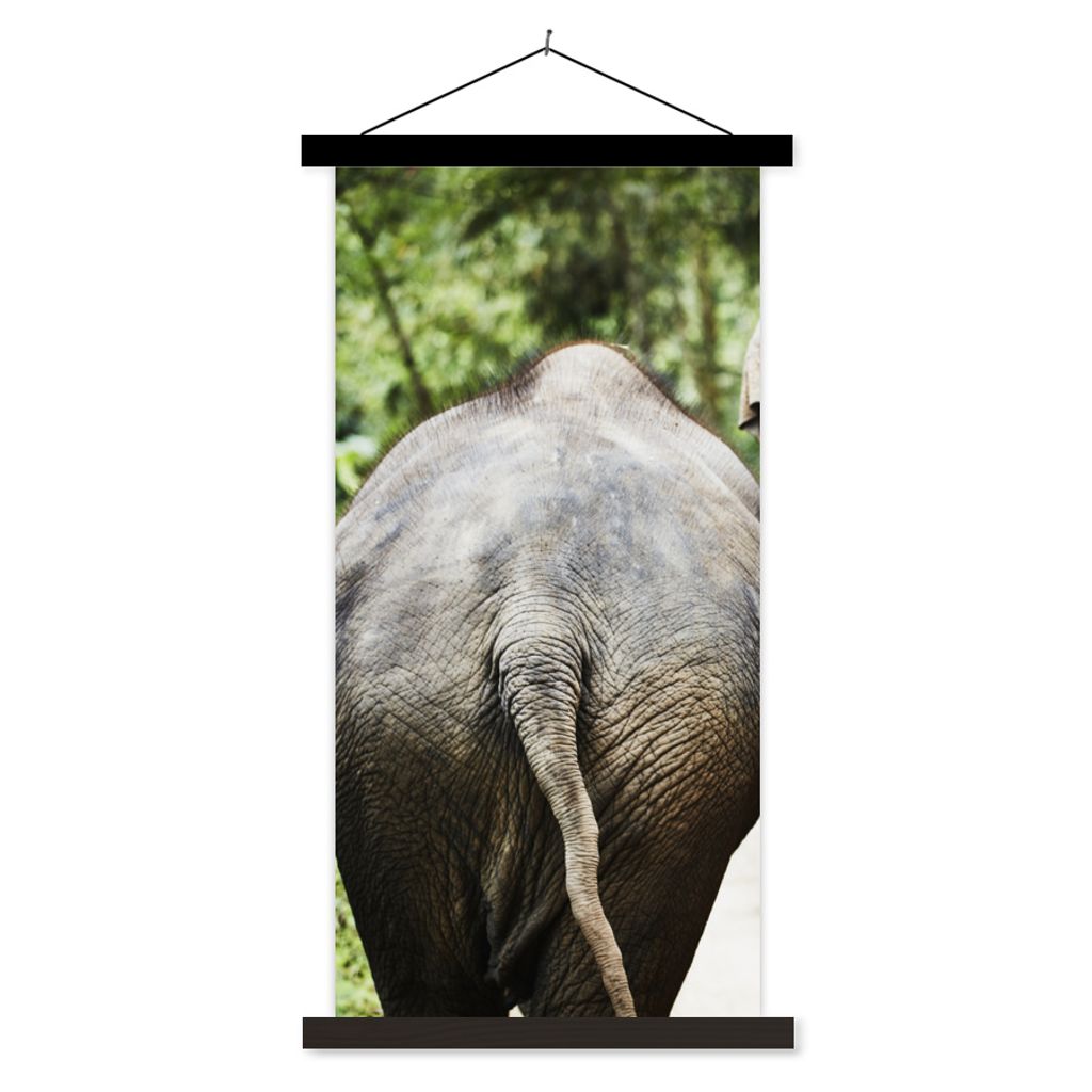 MuchoWow Textilposter Elefant - Tiere - Grau - Natur 90x180 cm mit schwarzem Rahmen - Dekoration Wohnzimmer