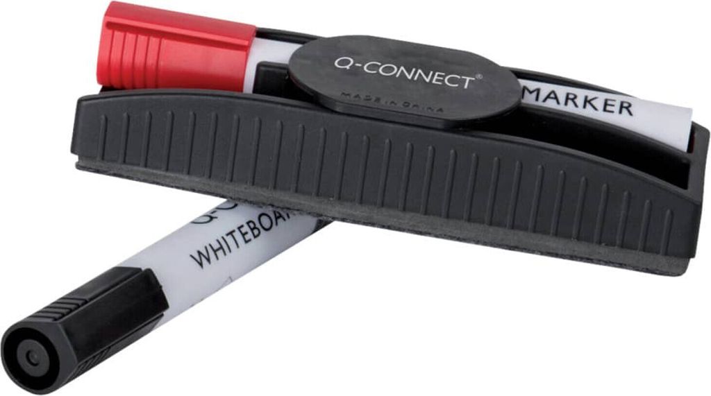 Q-Connect KF18633 Tafelwischer mit Stiftehalter - inkl. 2 Stifte, magnethaftend, schwarz