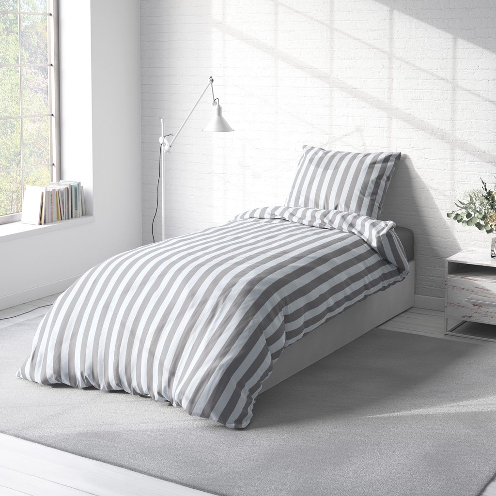Jersey Bettwäsche 155x220 cm Gestreift grau
