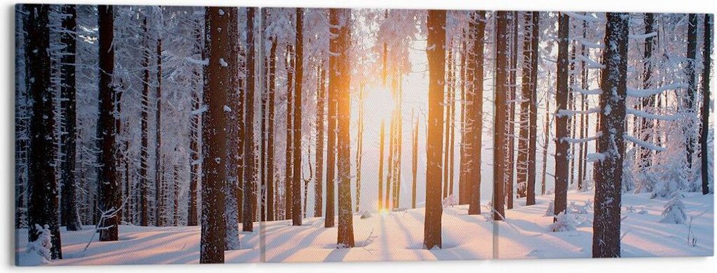 Bild auf Leinwand - Leinwandbild - Wald Winter Schnee - 150x50cm - Wand Bild - Wanddeko - Leinwanddruck - Bilder - Kunstdruck - Wanddekoration - Le...