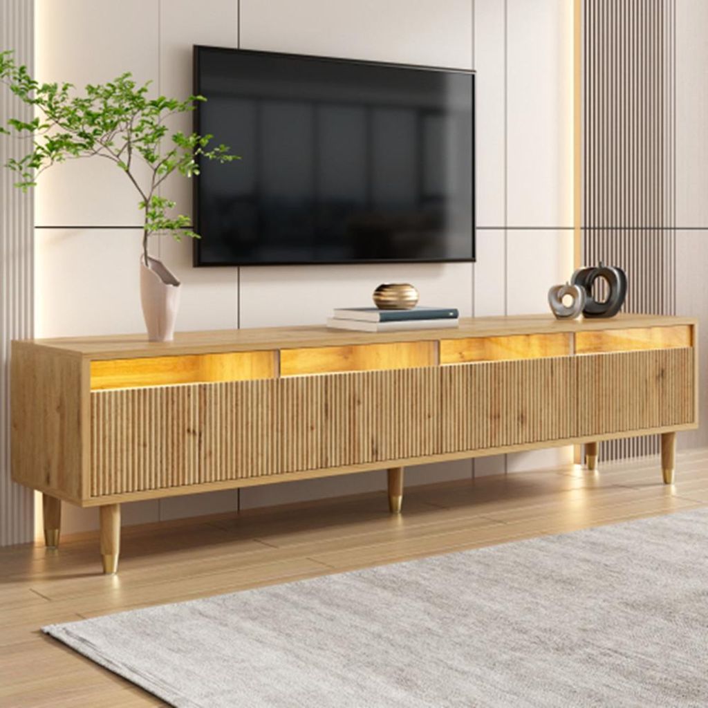TV-Schrank in Holzoptik, Minimalistisches Design, große Aufbewahrung, 4 Schubladen,TV-Ständer für Wohnzimmer 178 cm