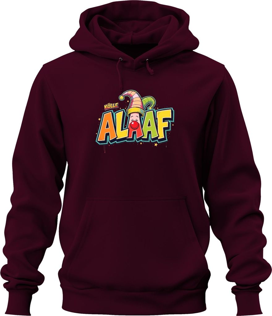 Kölle Alaaf Karneval Köln Jeck Clown bunt Fasching Fastnacht Narr Uni Hoodie Kapuzenpullover, Burgundy, 3XL