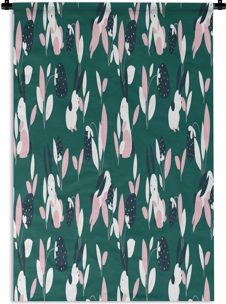 MuchoWow Wandteppich Wandbehang Erdbeeren - Muster - Kaninchen 120x180 cm Tapisserie Dekoration Wandtuch - Schlafzimmer - Dekorationen für das Haus