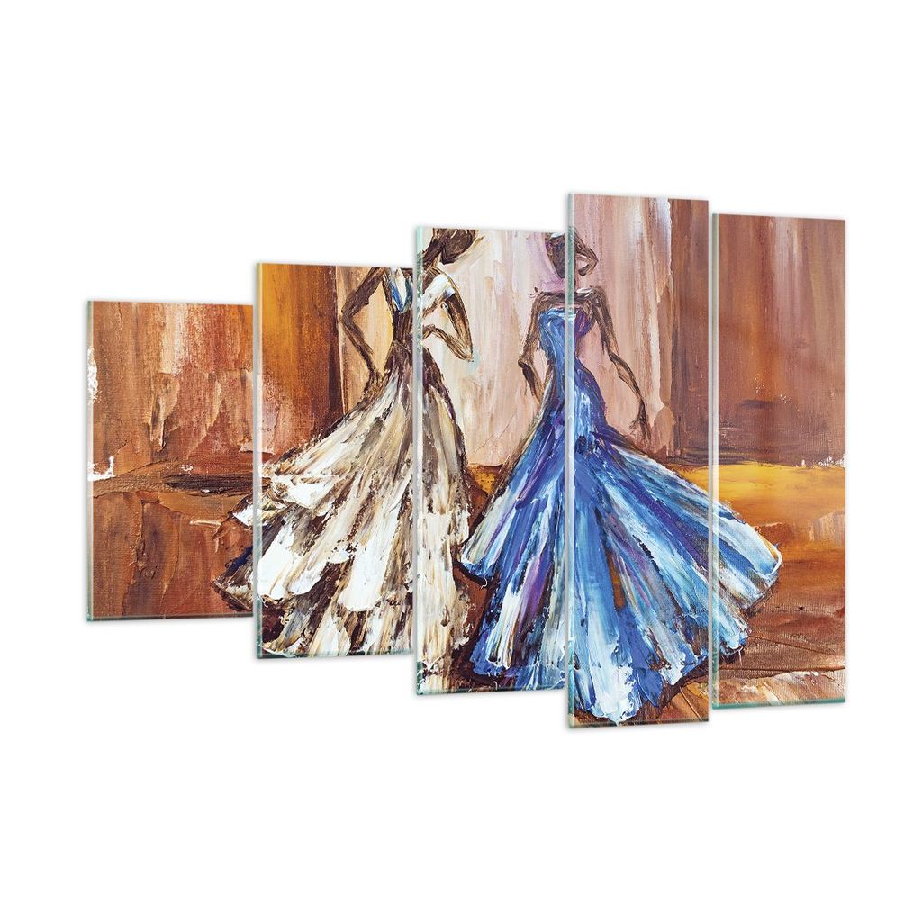 Bilder auf glas - 5 Teile - Frauen Kleider Öl - 150x100cm - Glasbilder - Wandbilder - Bilder - zum Aufhängen bereit - Wanddekoration aus Glas - G...