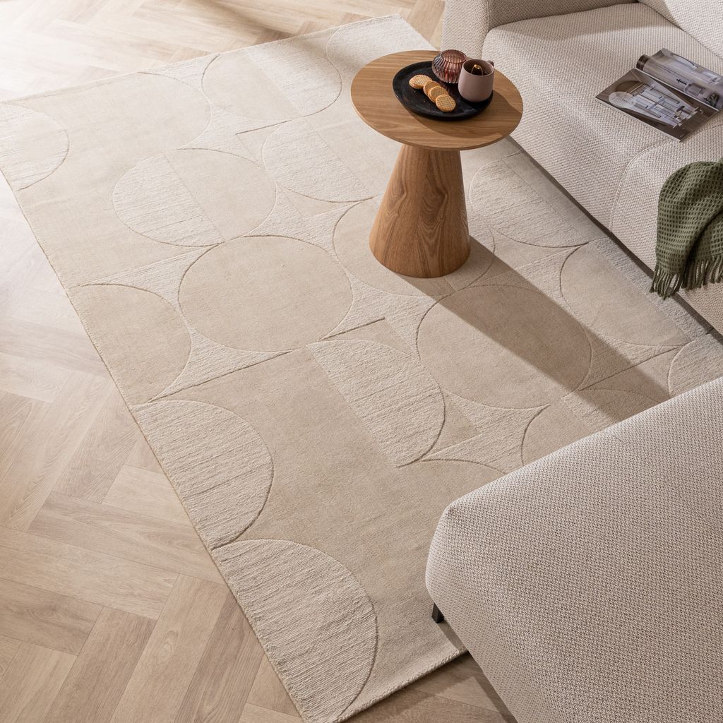 Volero - Wollteppich - Giselle Circles Creme - 120x170 cm - Wohnzimmer, Esszimmer, Schlafzimmer - Klassik, Ländlich, Modern, Skandinavisch