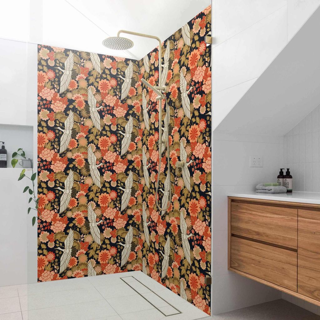Duschrückwand Blumen selbstklebend - 0.35 mm Wandpaneel wasserfest Vogel bunt Illustration Badrückwand fugenlos Smart matt 80x210 cm