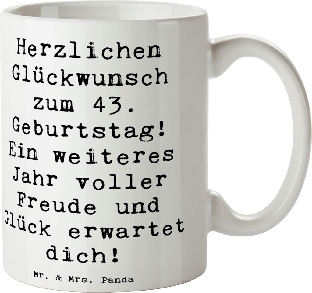 Mr. & Mrs. Panda Tasse Spruch 43. Geburtstag Freude - Weiß - Geschenk, Feiern, Geschenkwahl 43 Jahre, Happy Birthday, Feier, herzliche Glückwüns...