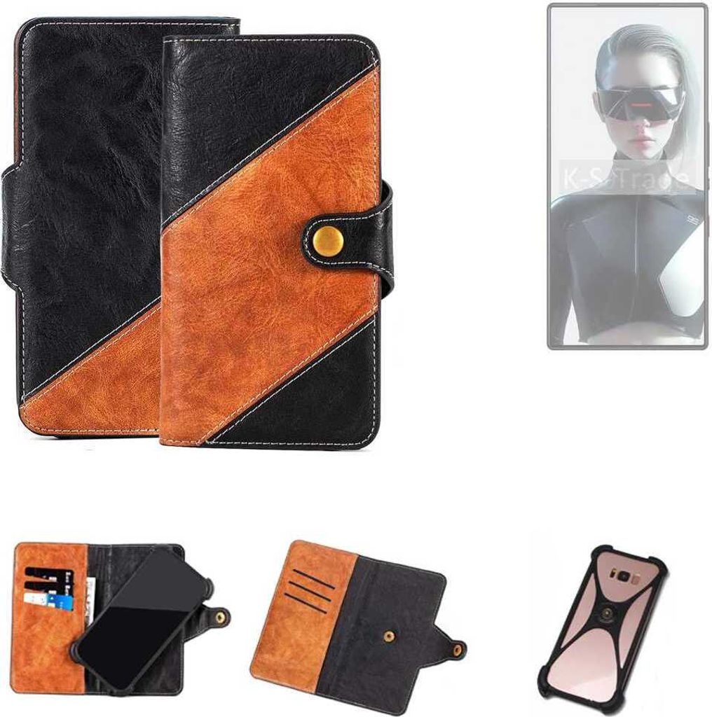 K-S-Trade Handyhülle Schutzhülle Bookstyle Case Wallet-Case kompatibel mit Nubia Red Magic 9S Pro+ Handy Cover Bumper Klapphülle schwarz hellbraun
