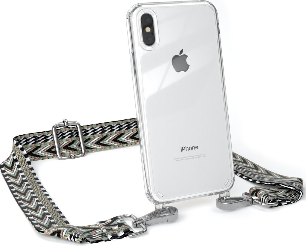 EAZY CASE Handykette - Verstellbarer Trageriemen kompatibel mit Apple iPhone X / XS, Handykordel mit transparenter Silikon-Hülle, Band in Grün