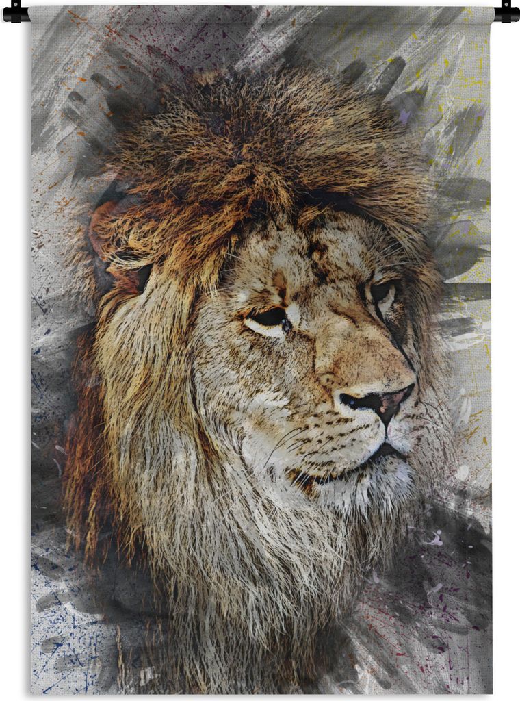 MuchoWow Wandteppich Wandbehang Löwe - Abstrakt - Gemälde 120x180 cm Tapisserie Dekoration Wandtuch - Schlafzimmer - Dekorationen für das Haus