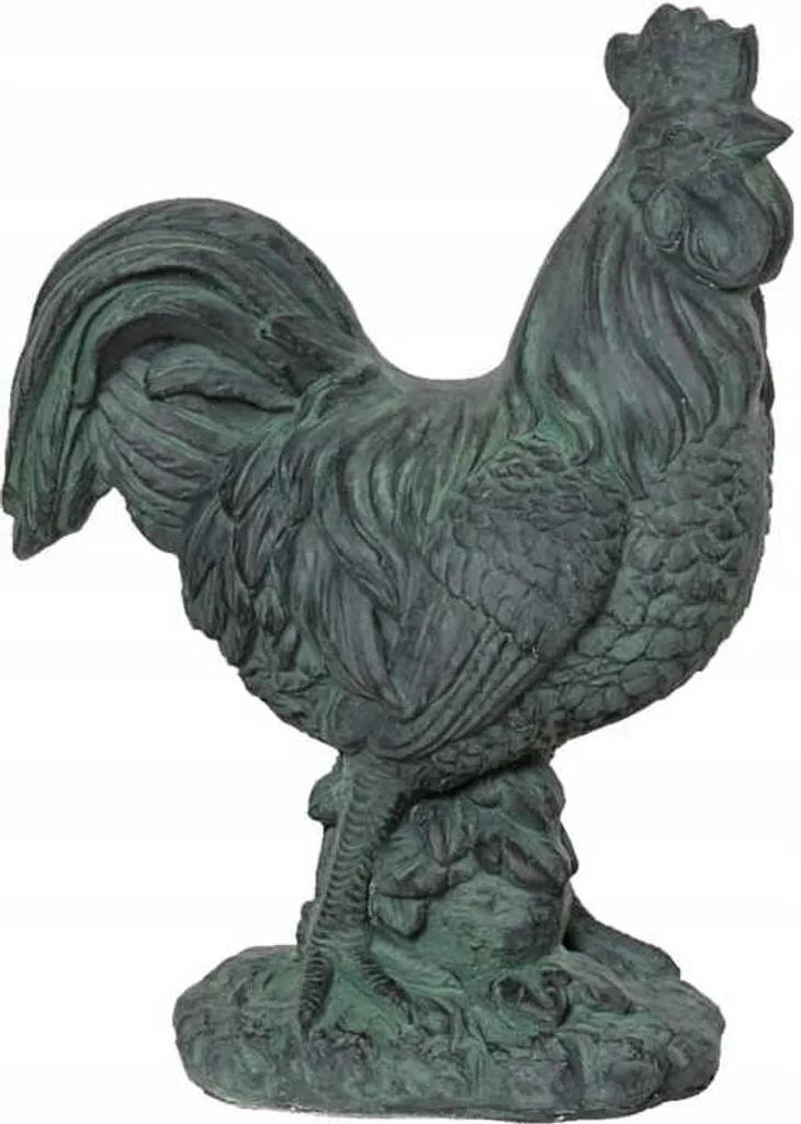 Figurine Coq de jardin robuste vert antique 50cm décoration durable