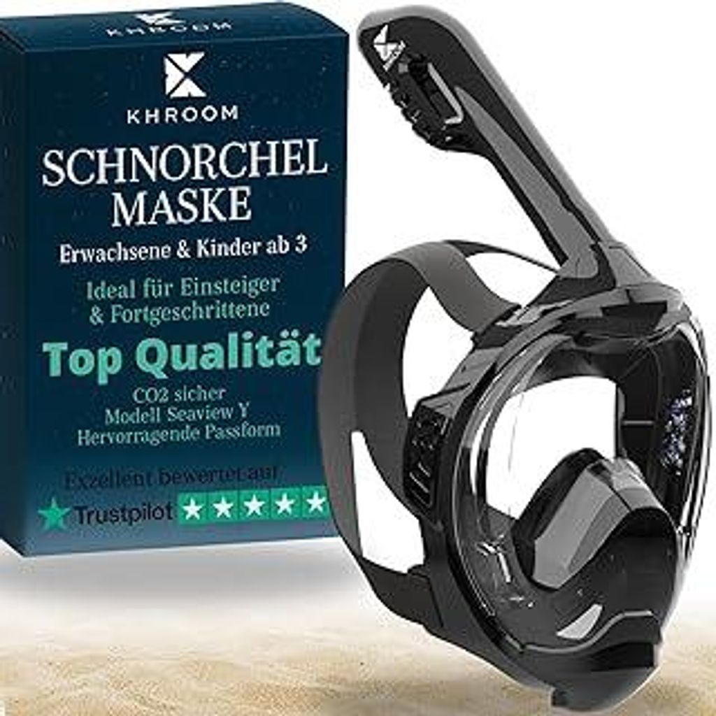 Khroom Schnorchelmaske Erwachsene & Kids ab 3 Jahre | CO2 sicher | Vollgesichtsmaske mit Easy-Breath System | Schnorchelset Alternative | Seaview Y...
