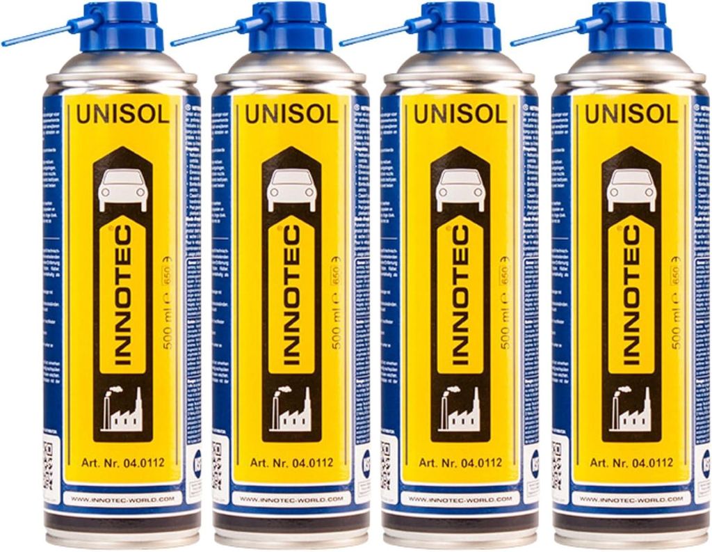 4 Stück INNOTEC Unisol 500 ml – Profi Industrie-Reiniger und Entfetter – entfernt Öl, Fett, Wachs, Harz, Kleber und Tintenreste – schnell w...