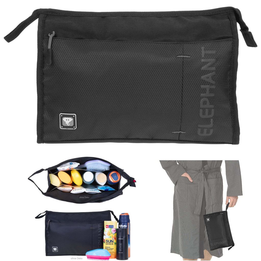 ELEPHANT Kulturbeutel groß Kulturtasche Washbag Herren Damen Kosmetiktasche wasserabweisend Saunatasche Reise Sport Tasche Dark 3620 Schwarz GRAU