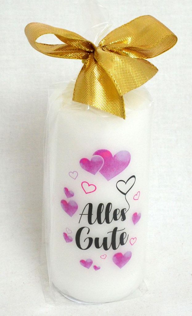 Geschenk-Kerze mit Aufdruck "Alles Gute" 10,5x5x5 cm