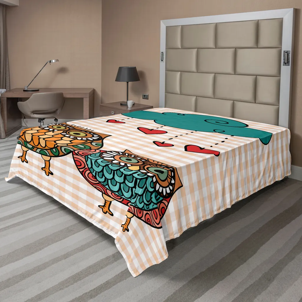 Drap plat pour lit décoratif 275x260, ambiance romantique hibou et oiseaux
