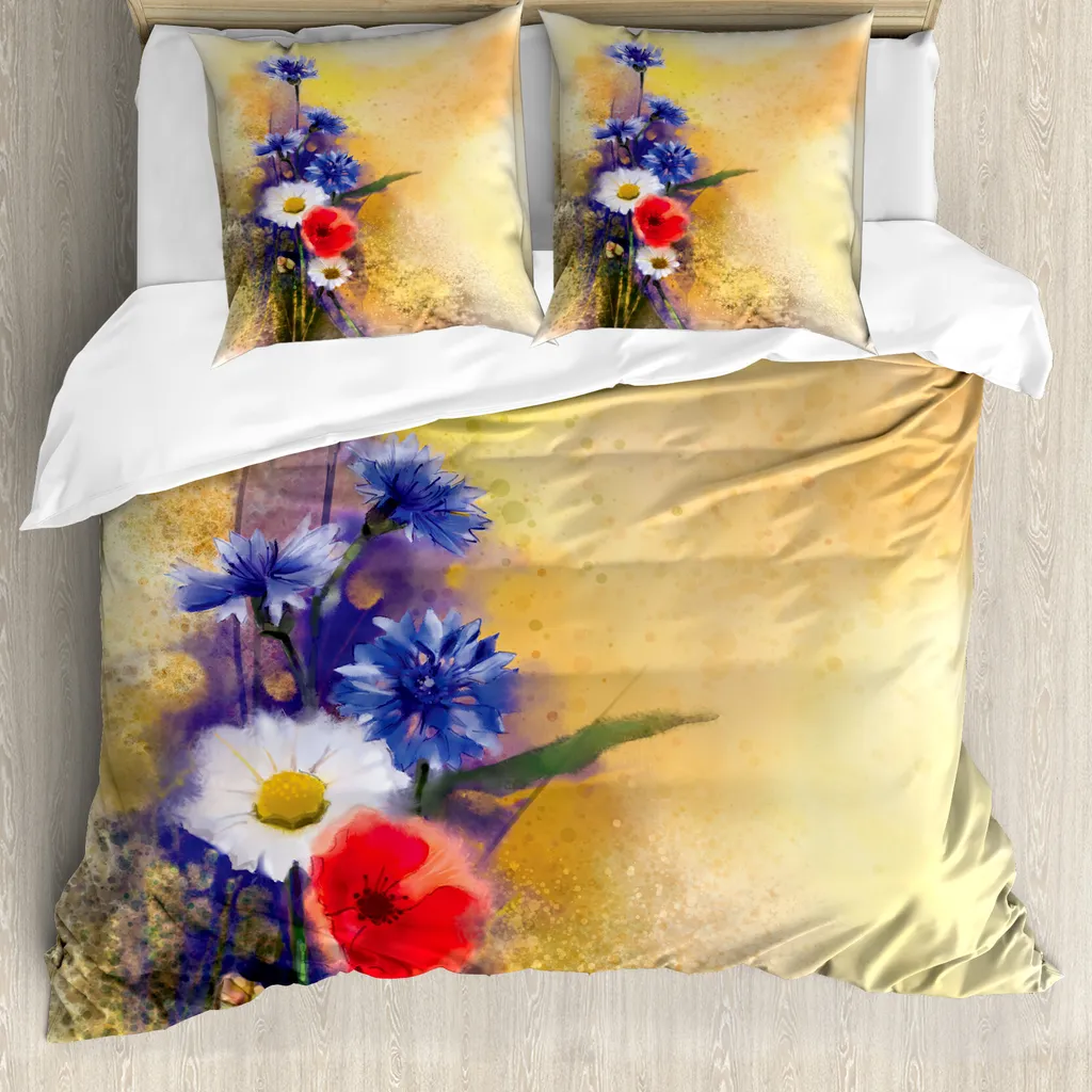 Copripiumino ABAKUHAUS Blu Bianco Papaveri 155x220cm Design Unico