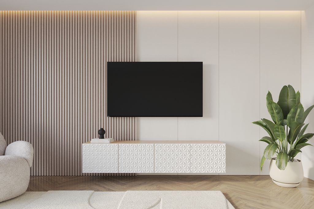 ALTDECOR TV-Schrank VIRA-W mit Gefrästen Fronten 2x100x40x40 Lowboard hängend, TV Möbel, TV Cabinet, Fernsehtisch, Fernsehschrank, TV Kommode, T...
