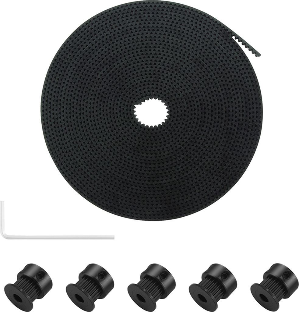 Aibecy 5 Meter GT2 Zahnriemen 6 mm Breite mit 5 Stk. GT2 20-Zahn-Riemenscheiben 5-mm-Inbusschlüssel für 3D-Druckerzubehör