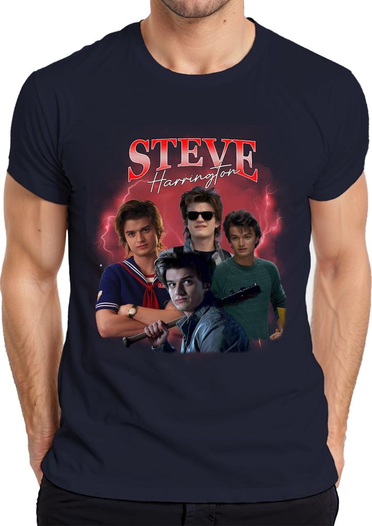 Steve Harrington Stranger Serienfan Geschenk Babysitter Hawkins Herren T-Shirt, Navy, XL