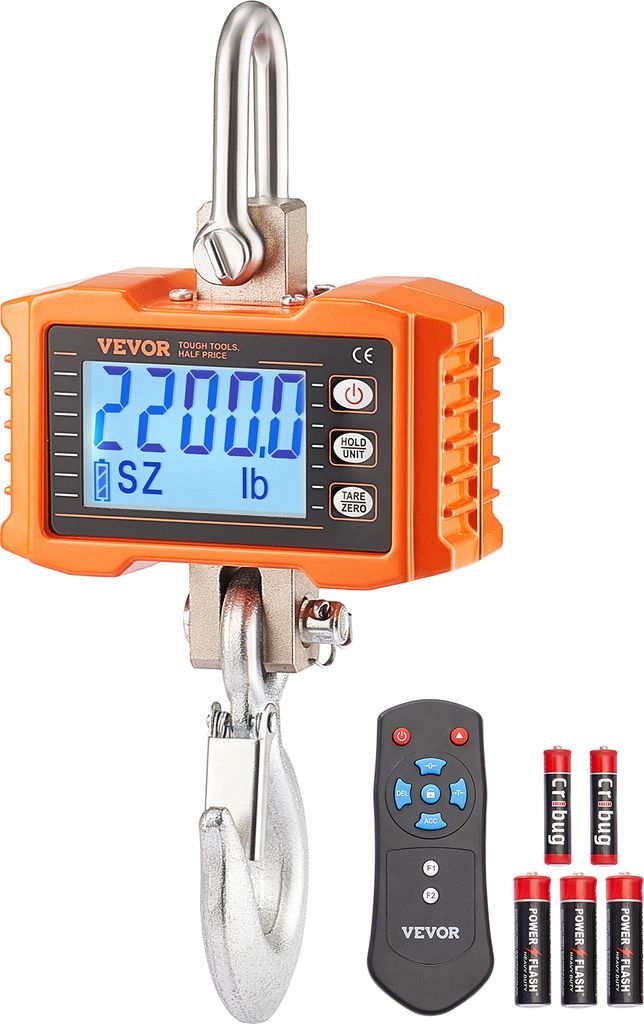 VEVOR Industrie-Kranwaage, 1000 kg, robuste digitale Kranwaage mit Fernbedienung, Waage, Aluminiumgussgehäuse, für Bau, Fabrik, Bauernhof, Jagd, ...