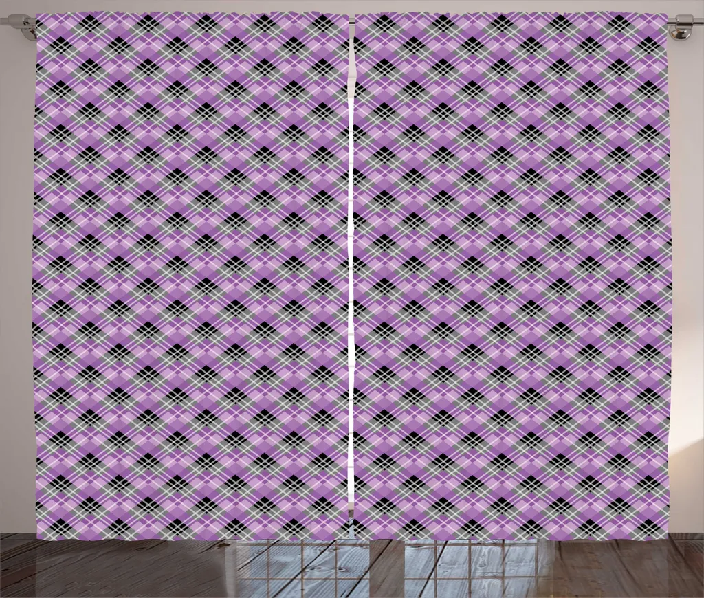 Rideaux de Salon à Carreaux avec Bande Universelle, 280x225cm Lavande