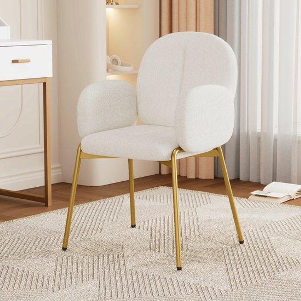 Beige-Teddy-Stuhl mit Goldenem Metallfuß - 55x64,5x88cm