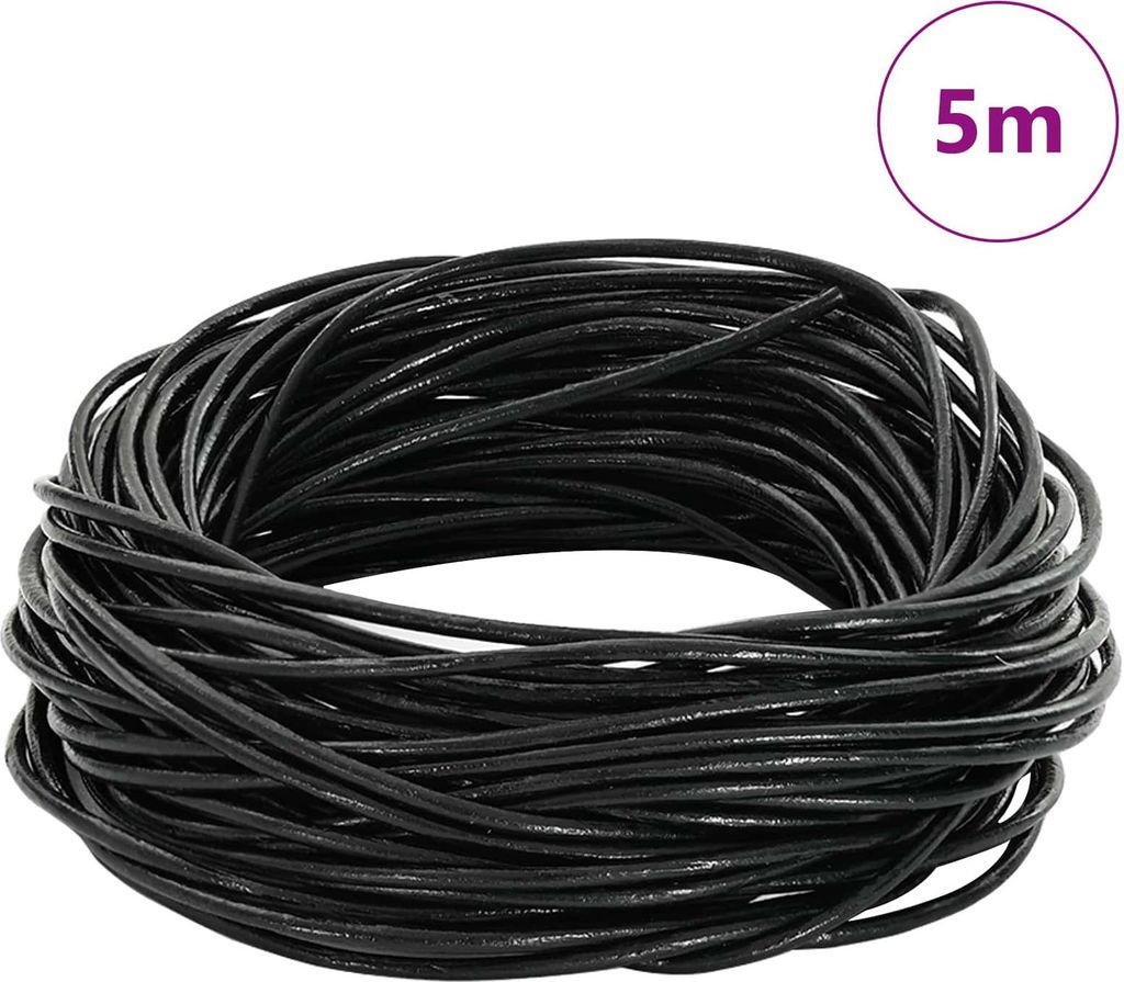 vidaXL Leder Schnur Schwarz Ø2 mm x 5 m Leder