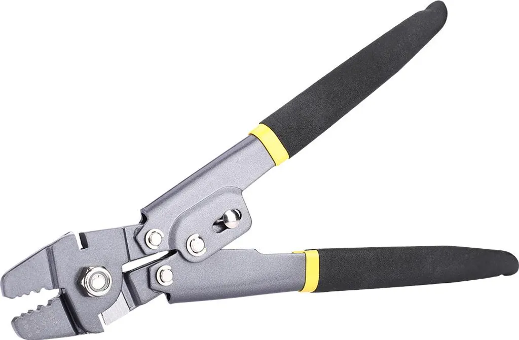 Pinza crimpatrice, utensile manuale ergonomico, impugnatura rivestita, tronchesino, crimpatrice per terminali di sicurezza per la crimpatura di connettori isolati