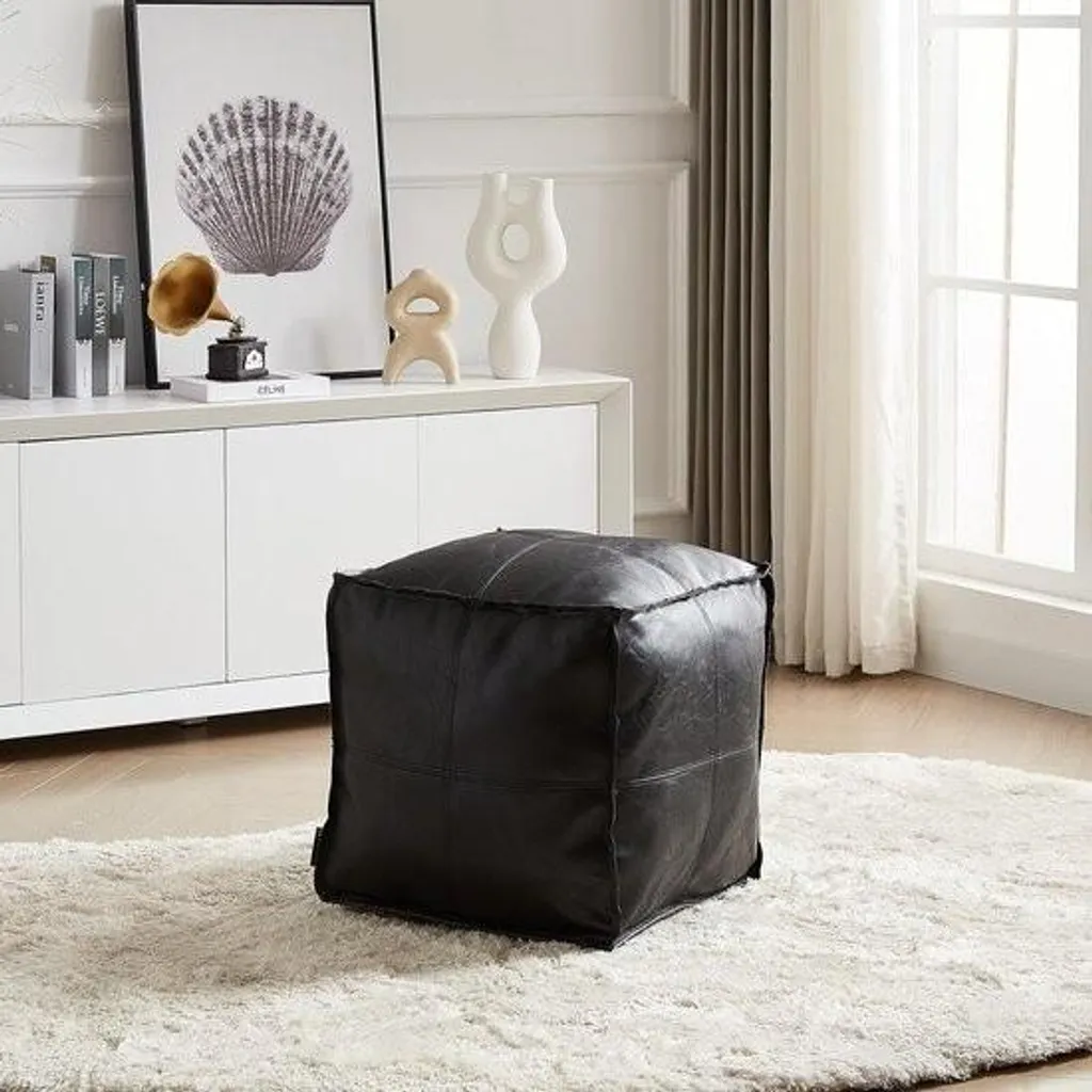 Pouf de rangement noir cuir 44 cm contre le désordre - Stable et chic