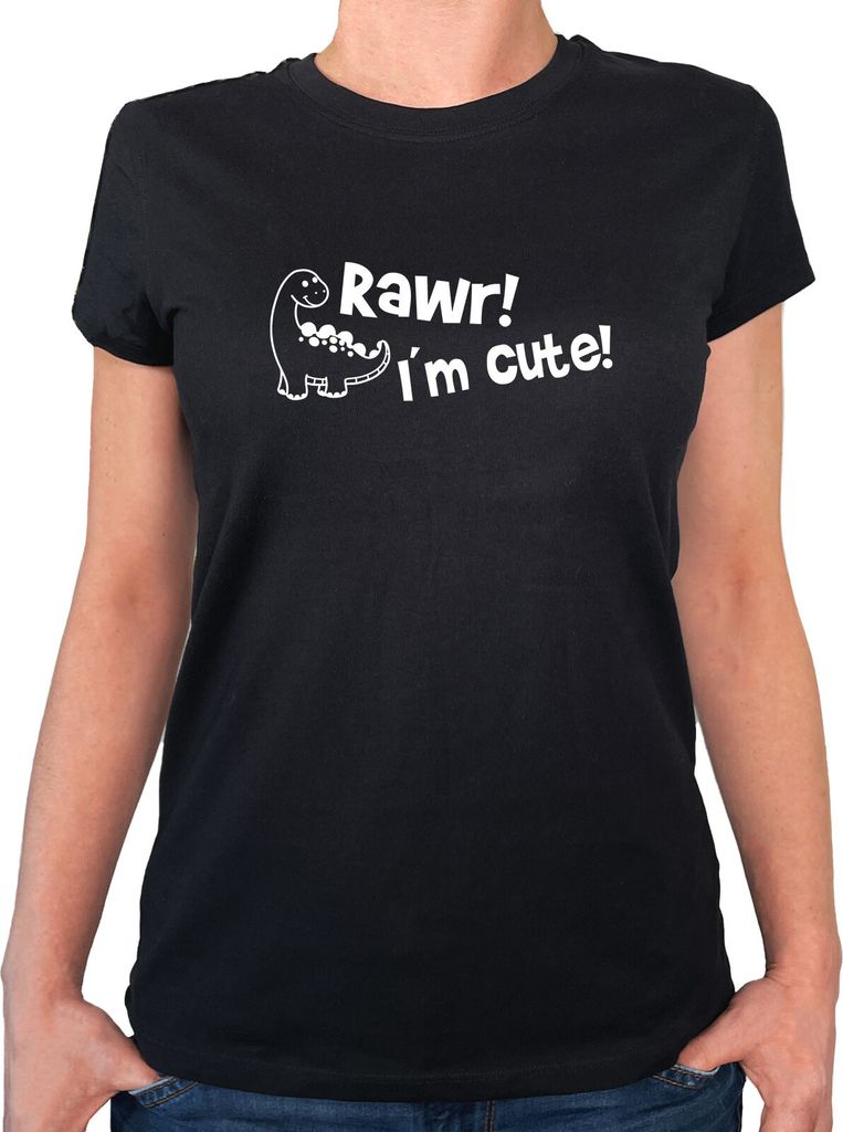 Huuraa Damen T-Shirt Brachiosaurus I`m cute L Black Bio Baumwolle Fairtrade Damenshirt Geschenkidee