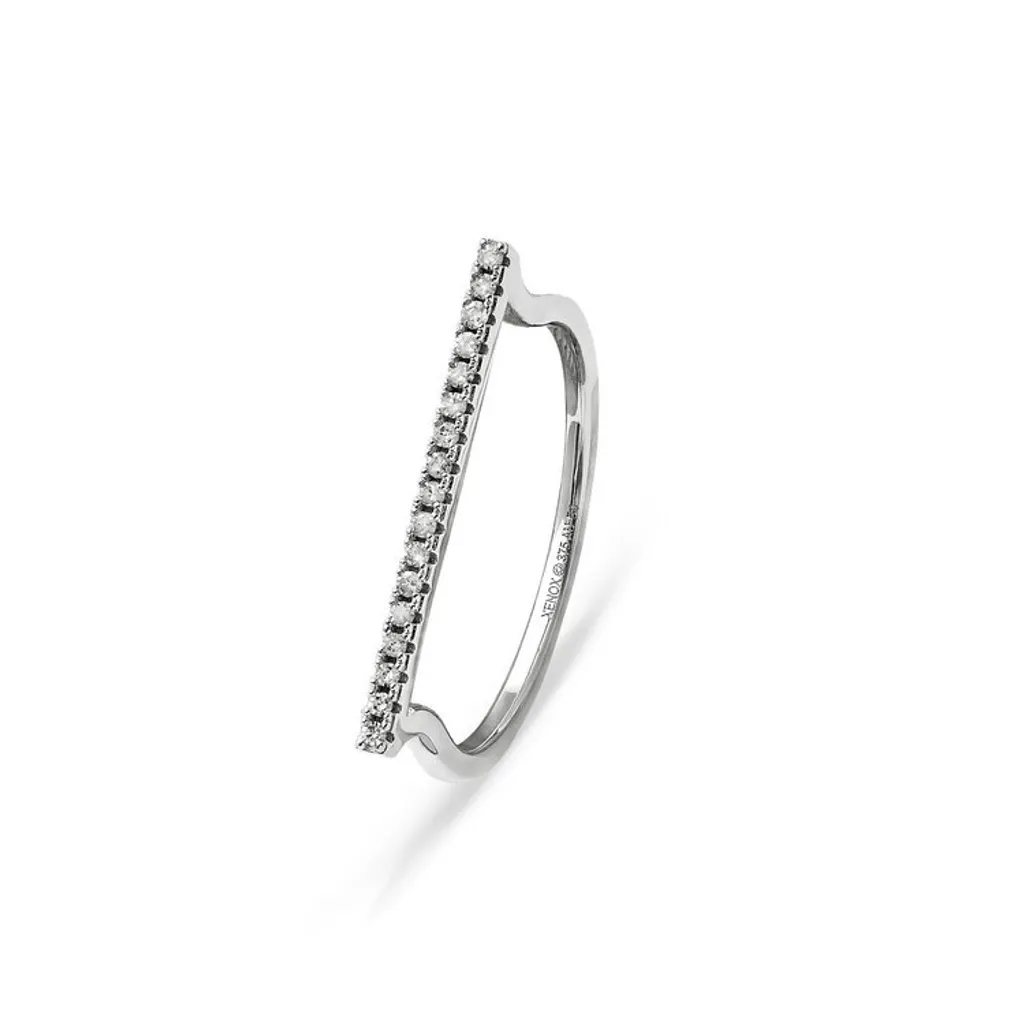 Bague fine en Or blanc 9K et diamants - Modèle Xenox Fashion Taille 54