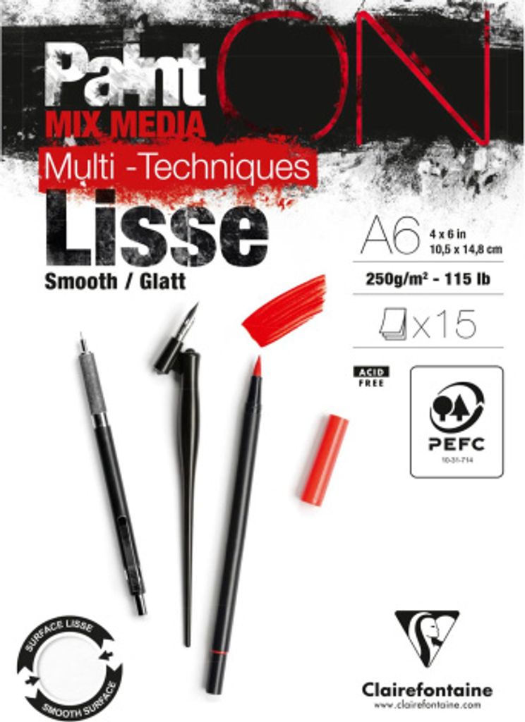 Clairefontaine 8x Lisse/Glatt, Block A6, geleimt, 15 Bl, 250g, weiß, 960062C