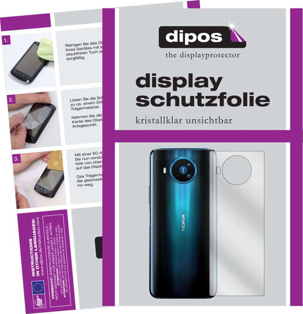 2x Schutzfolie für Nokia 8.3 Rückseite klar Displayschutzfolie Folie Display Schutz dipos