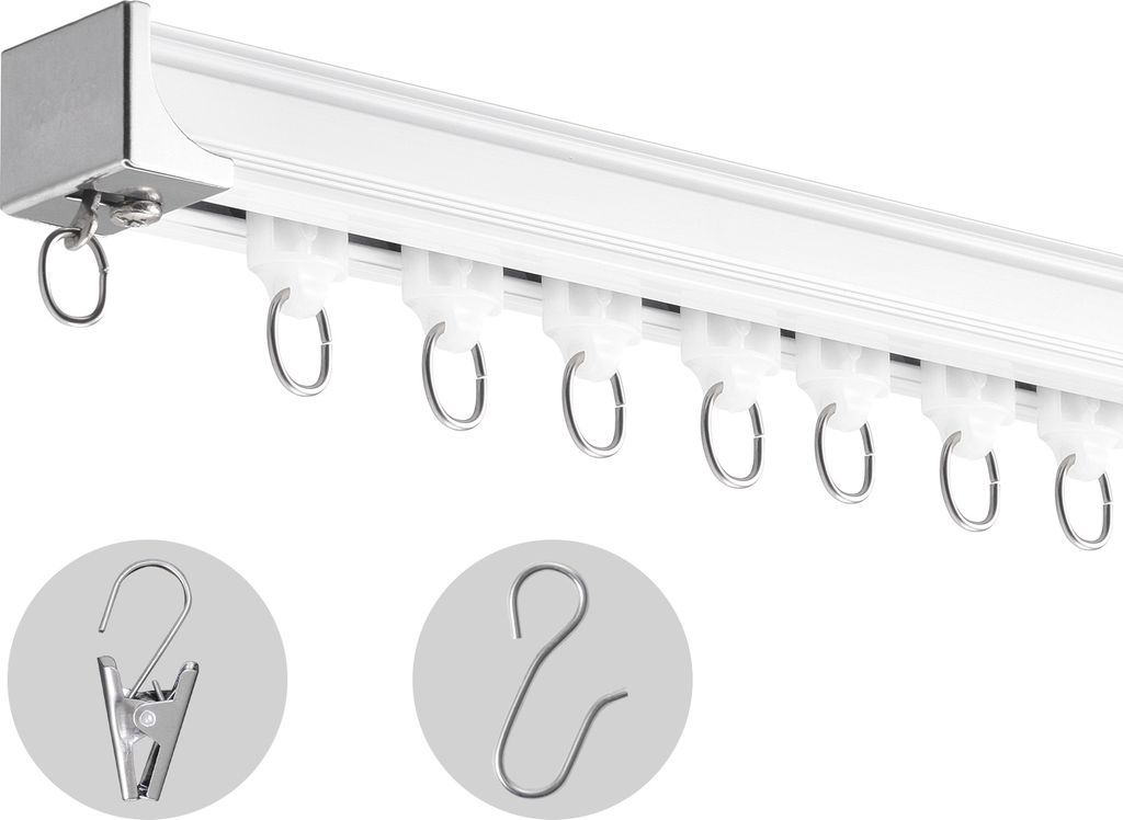 SucceBuy Decken-Vorhangschienen-Set, 8.9 ft/2.7 m, Schiebesystem für Vorhänge, Decken-/Wandmontage für Wohnzimmer/Schlafzimmer, mit Haken und Be...